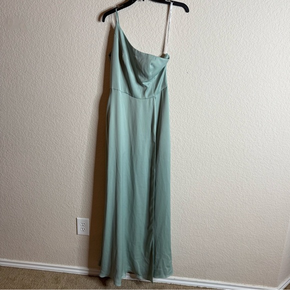 David's Bridal CELEBRATE DB STUDIO Green Blue One Shoulder Bridesmaid Dress - Picture 1 of 4